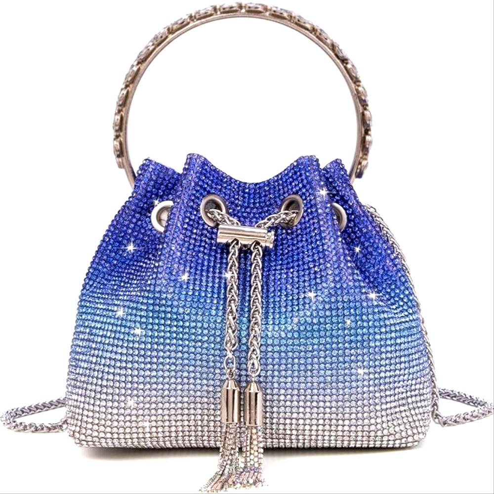 Blue Ombre Rhinestone Bucket Bag